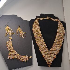 Elegant Multicolor Beaded Necklace and Earring Set
